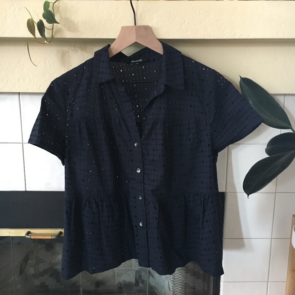 Madewell Navy Eyelet Blouse
